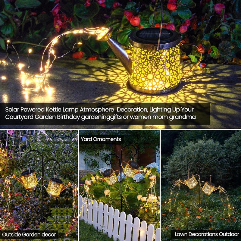 Misawce Solar Lights Outdoor Decorative, 2 Pack Metal Watering Can Lights Waterproof, Small Hanging Garden Decor Yard Outside Patio Lawn, Gifts for Mom Grandma Women Birthday(Warm White) - Image 2
